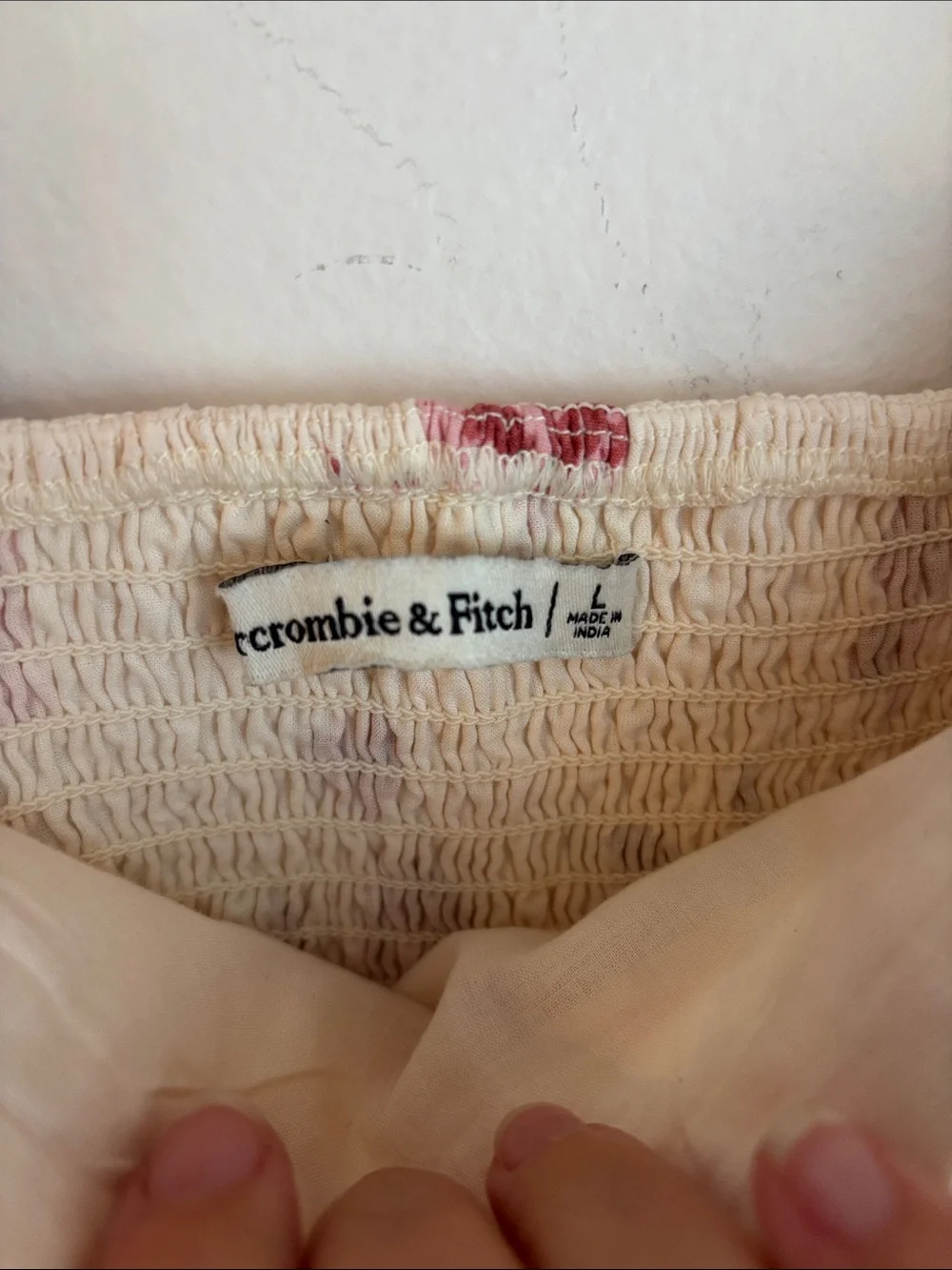 Abercrombie Emerson poplin Floral Puff-Sleeve Midi Dress Cream Rose Women LG EUC - Picture 7 of 12